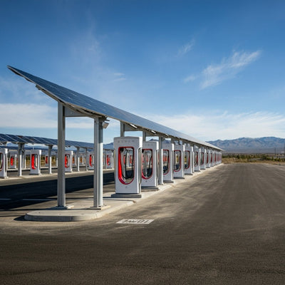 Tesla åpner massiv solcelledrevet superladerstasjon i California