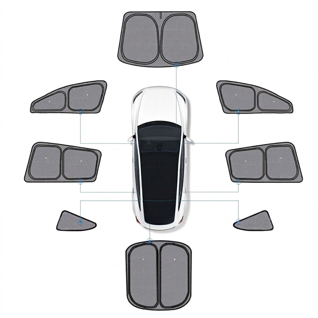 Tesla Model YL用　ブラックサンシェード3点セット テスラ Model YL フルカーサンシェードセット | 99% UVカット UPF 50+
