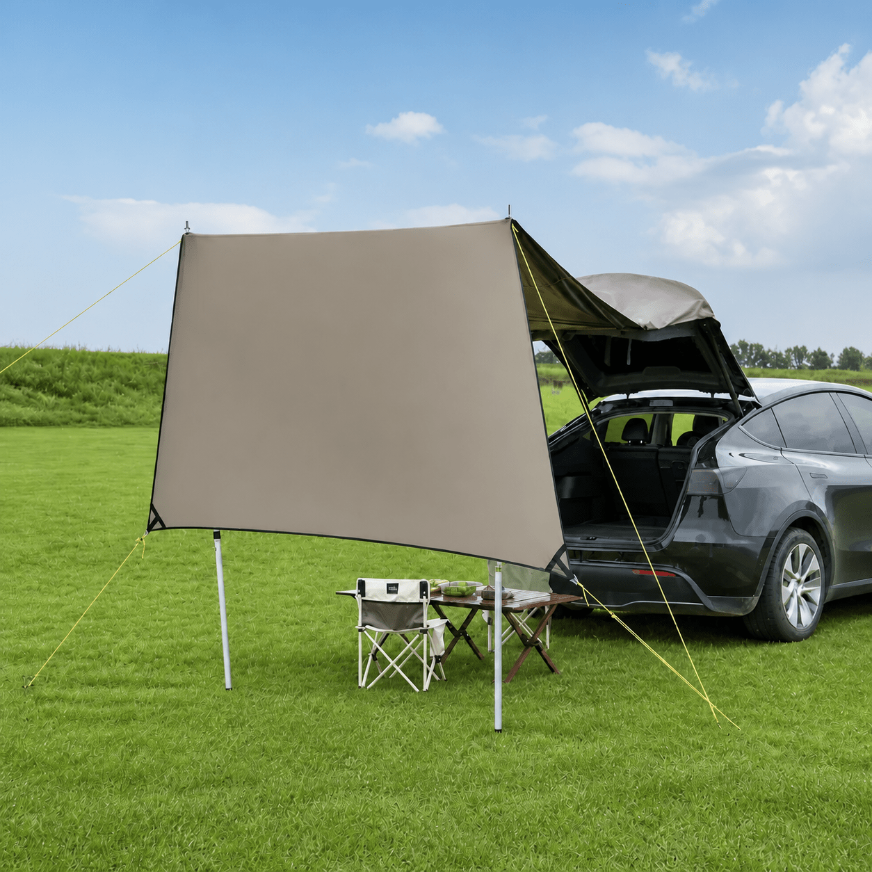tesla model y roof top tent Tailgate Camping for Colour:Vapor Provides effective sun protection Top Gear TV returns dreieck sonnensegel