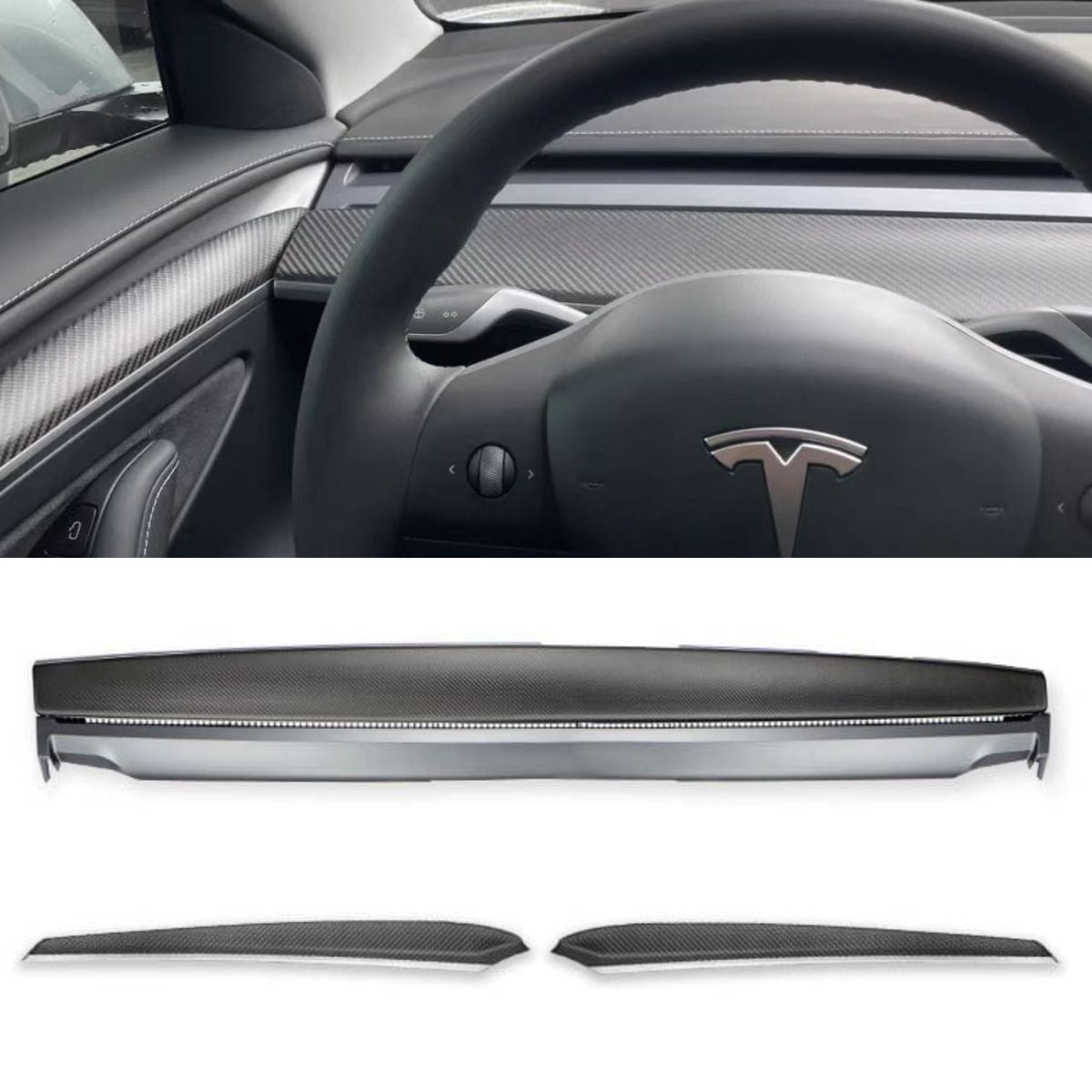 Carbon Fiber 3PCS Car Logo Emblem Cover Trim For Tesla Model Y 2020 2021  2022