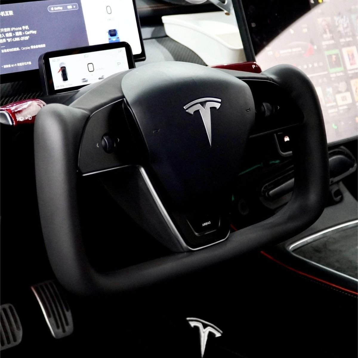 TESERY Yoke Plaid Steering Wheel for Tesla Model 3 / Y【Latest Style】