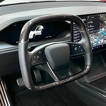 Tesla Model S Plaid Yoke D-Round Carbon Fiber Steering Wheel Mods 2021-2022
