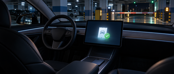 Tesla center screen showing parking payment confirmation in a Chinese parking garage