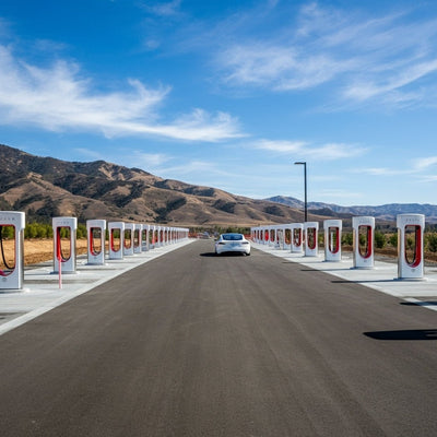 Tesla completa la construcción de su mayor estación de supercargadores, ahora abierta en Lost Hills, California.
