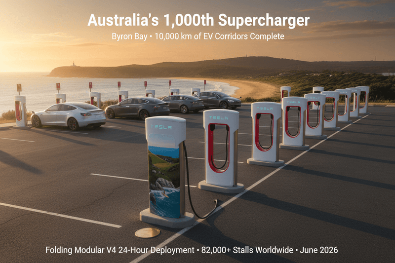 Tesla's 1,000th Australian Supercharger Opens in Byron Bay — And the Folding V4 Tech Behind the Speed - Tesery Official Store