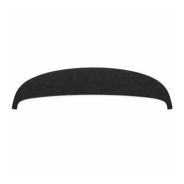 Black suede-fabric Half-Wrapped Tesla dashboard mat with a curved open lower edge, one mat on white.