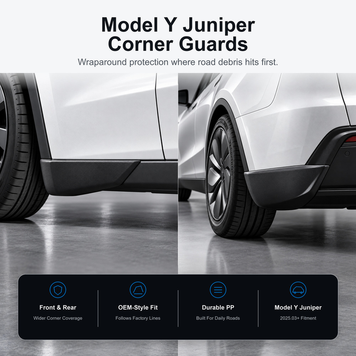 TESERY main visual showing Model Y Juniper front and rear corner guards and key benefits