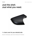 One selected-side lower mirror shell; mirror glass, upper cap and electric mechanisms are separate parts