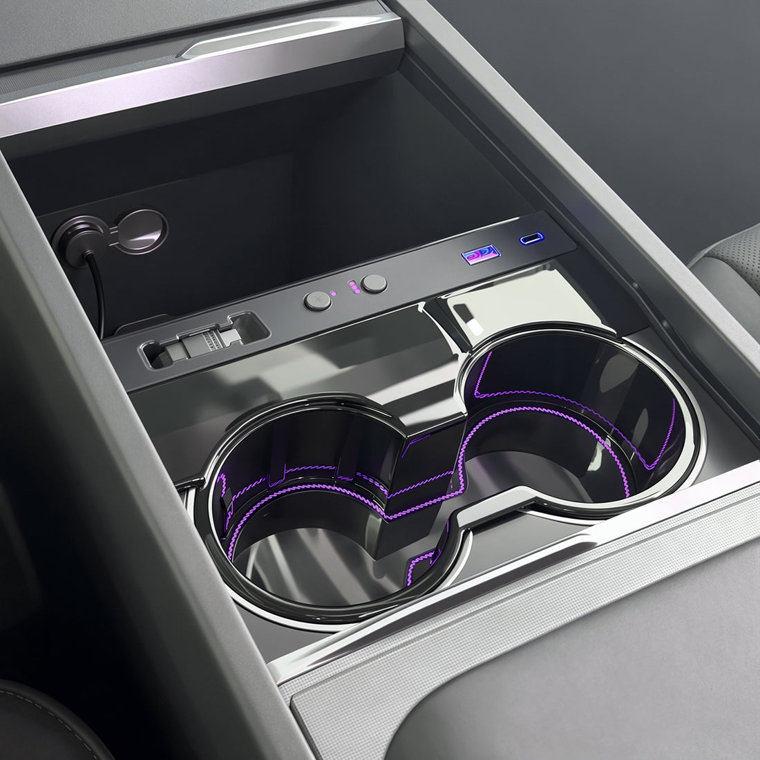 Console Cup Holder Expansion Dock with Lighting for Tesla Model 3 Highland / Y Juniper