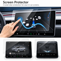 Finger touching a clear screen protector, with separate front and rear display protector illustrations below.