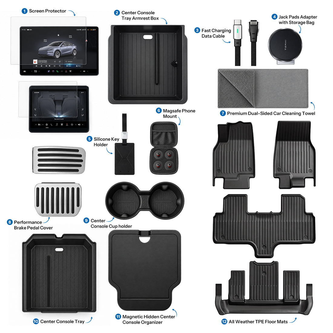 Accessories Kit for Tesla Model YL Premium (2026+) – 12-Piece Must-Have Bundle for New Owners