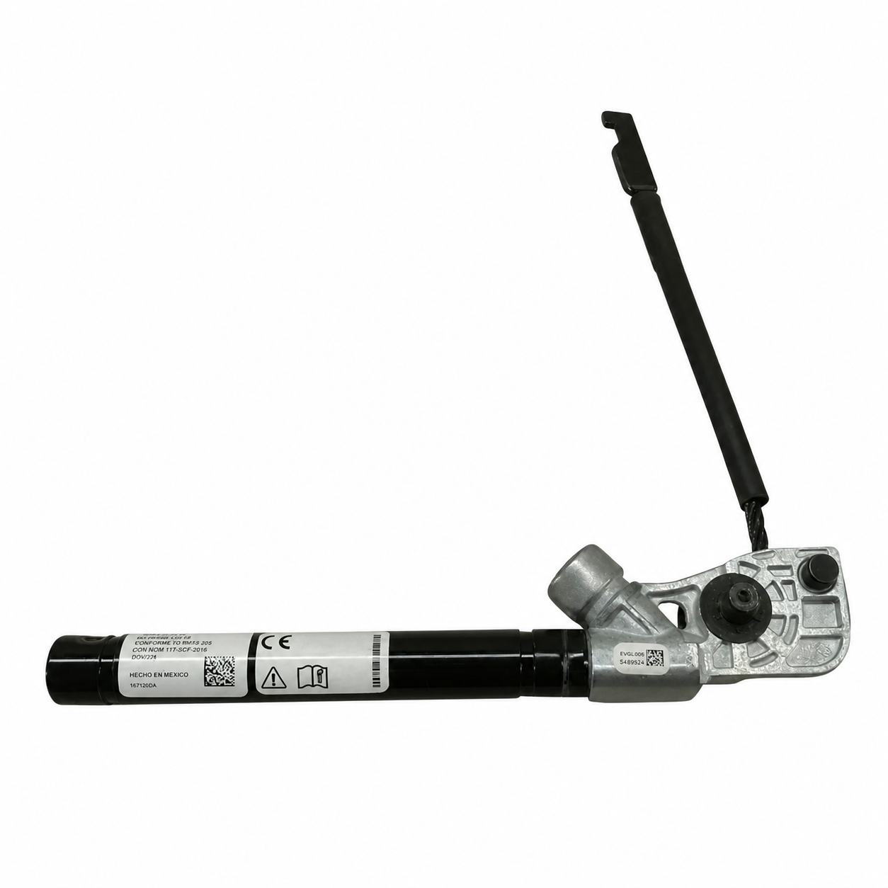 A window clacker or window opener tool with a black cylindrical handle and a silver metal lever arm, shown against a plain white background.