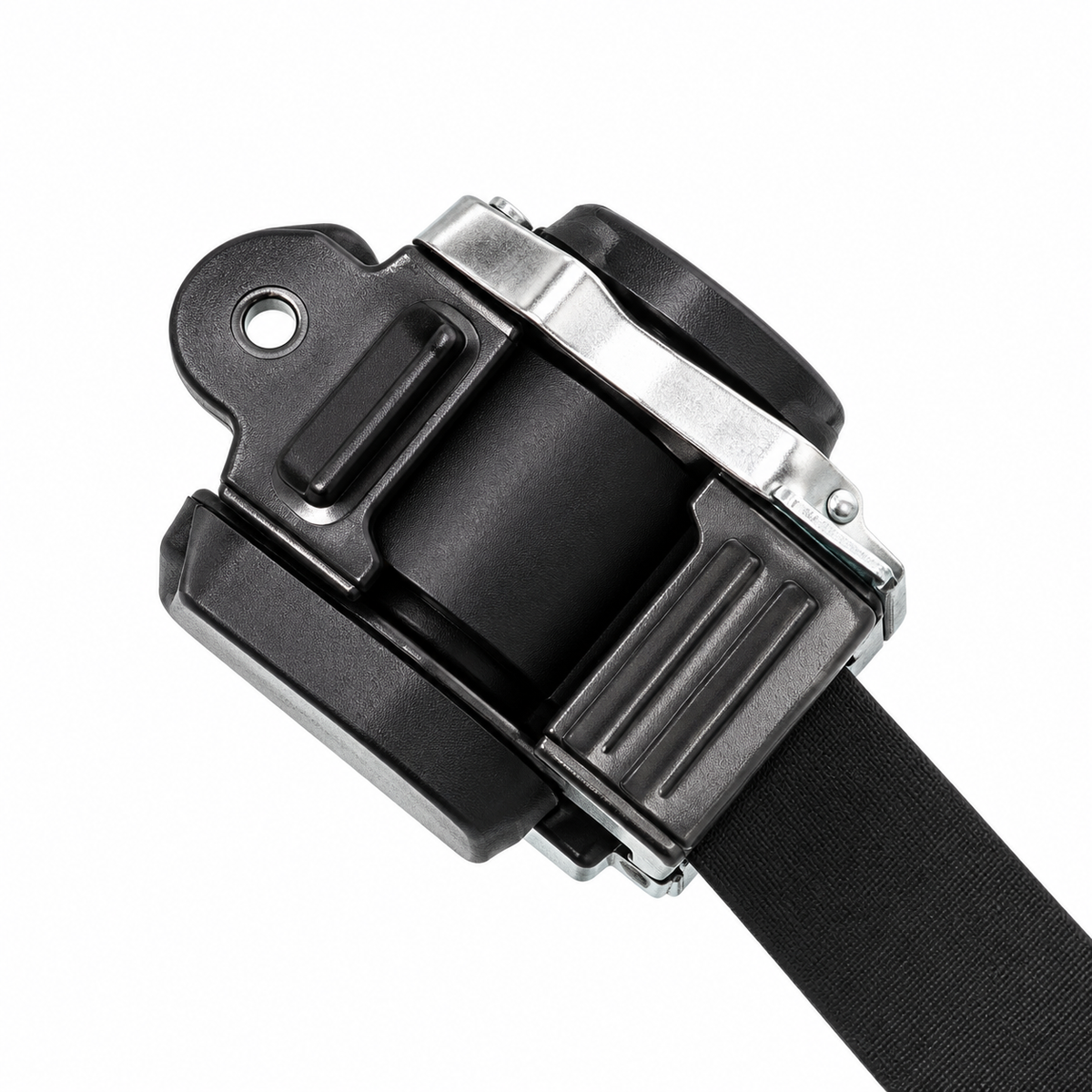 Rear seat belt retractor assembly with polyester webbing and latch plate for Tesla Model Y
