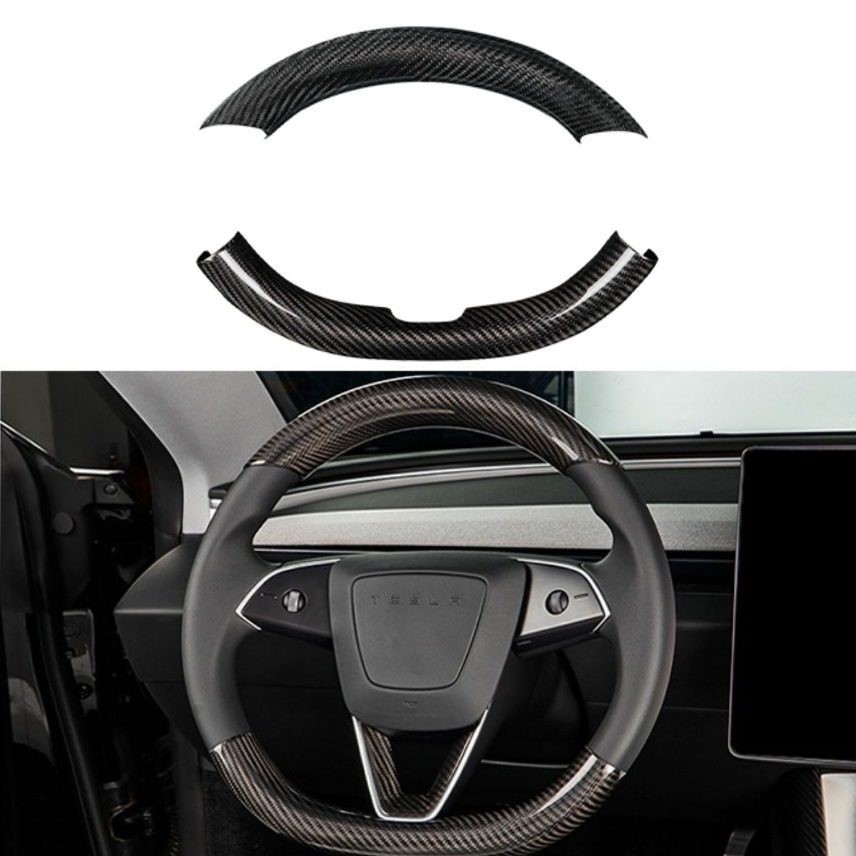 Upper / Lower Parts Steering Wheel Accessories for Tesla Model 3 / Y  -  Carbon Fiber Interior Mods