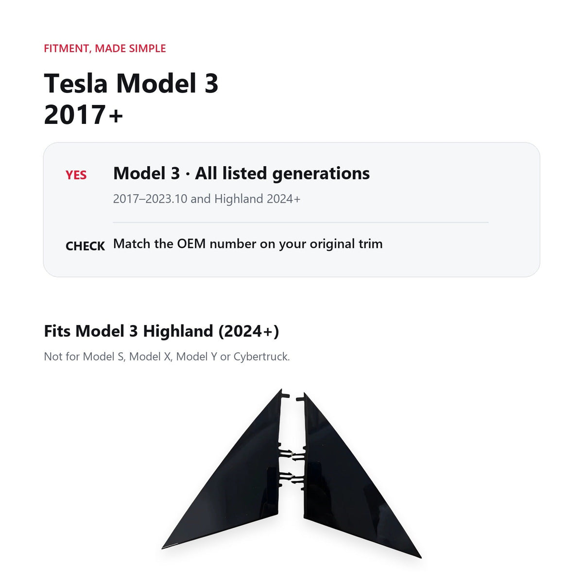 A-Pillar Mirror Triangle Trim for Model 3 / 3 Highland (1130655-00-E / 1130656-00-E） - Tesery Official Store