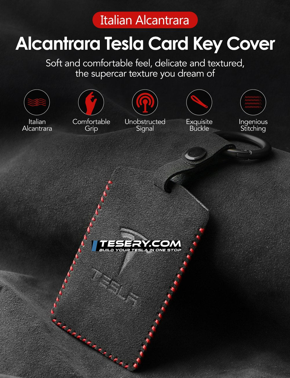 Alcantara Key Card Holder Model 3 Y Italian Material Hook Keychain ...