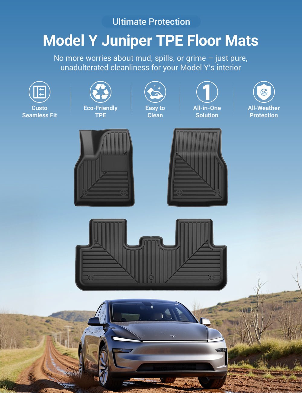 All Weather/Season TPE Floor Mats for Model Y Juniper - Tesery Official Store