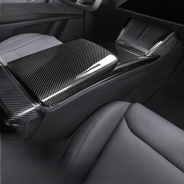 Carbon Fiber Armrest Storage Box Cover Trim – For Tesla Model 3 (2017-2023) – Rear Placement