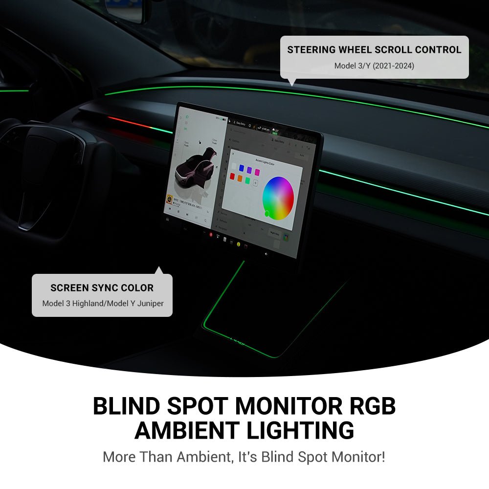 BSD Blind Spot Monitor RGB Ambient Lighting for Model 3/Y | OEM Screen Control - Tesery Official Store