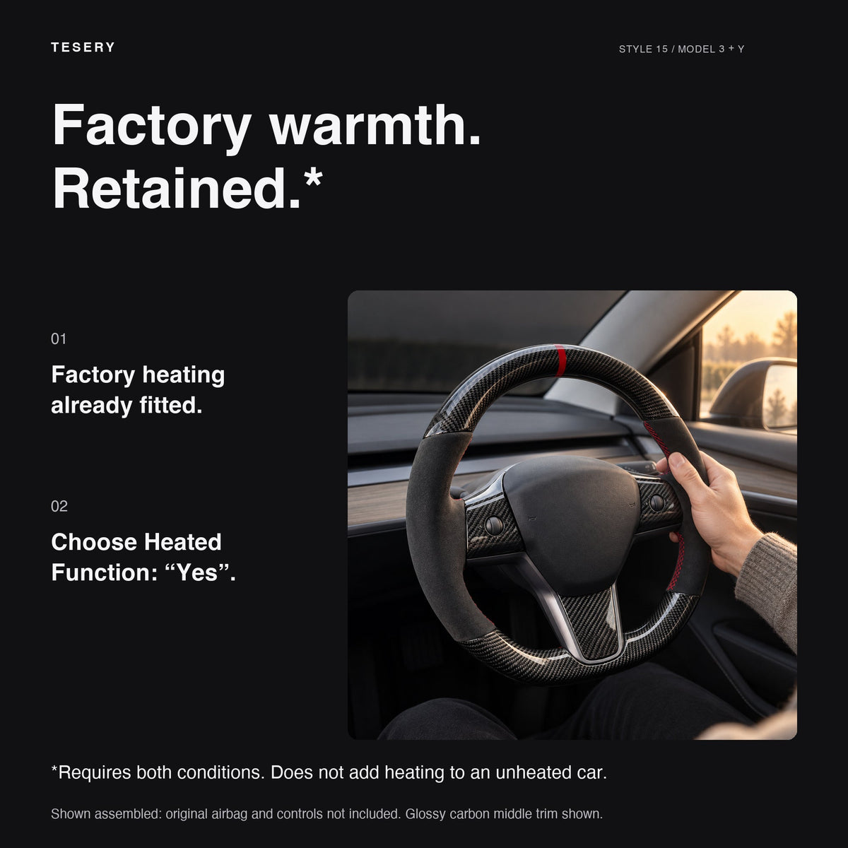 Carbon Fiber Alcantara Round Steering Wheel for Model 3 / Y【Style 15】 - Tesery Official Store