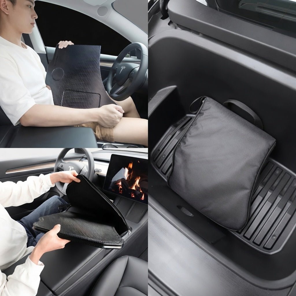 Carbon Fiber Pattern Foldable Working Tray Table for Model 3 Highland & Model Y Juniper | ABS - Tesery Official Store