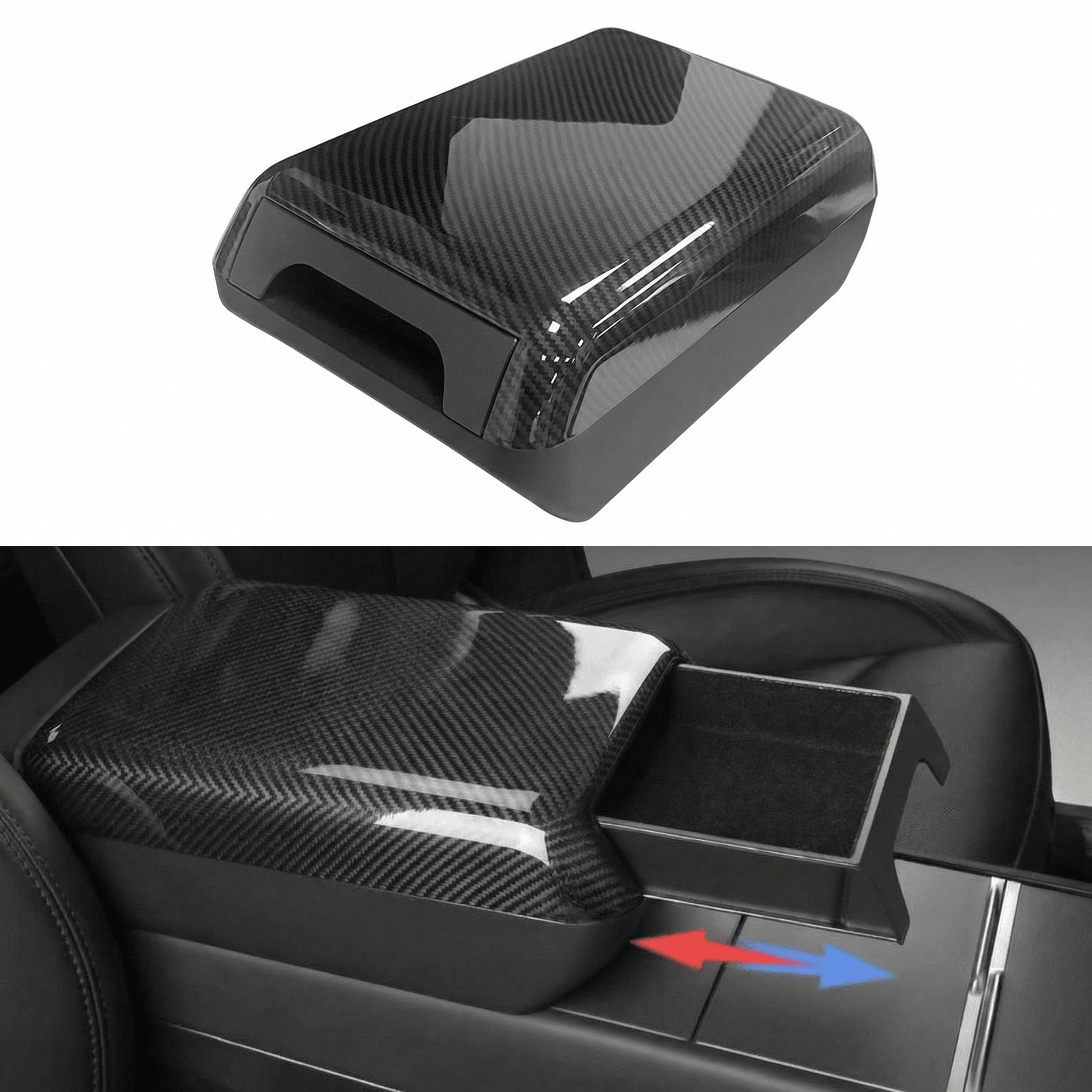 Hidden Riser Center Console Armrest Riser with Hidden Sliding Storage for Model 3 H