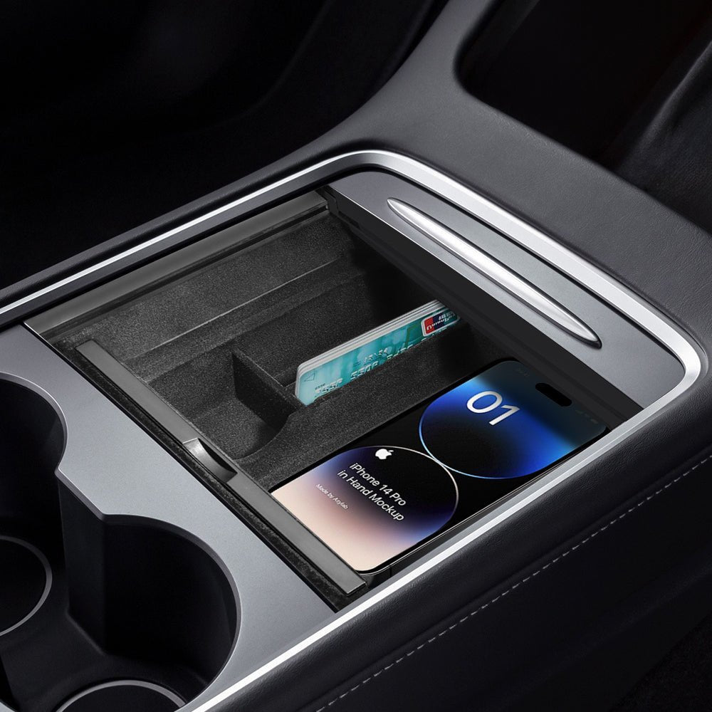 Tesla Model 3 en Model Y: Middenconsole organizerlade magnetische opbergdoos onder het scherm Tesla Model 3 en Model Y: Middenconsole organizerlade magnetische opbergdoos onder het scherm