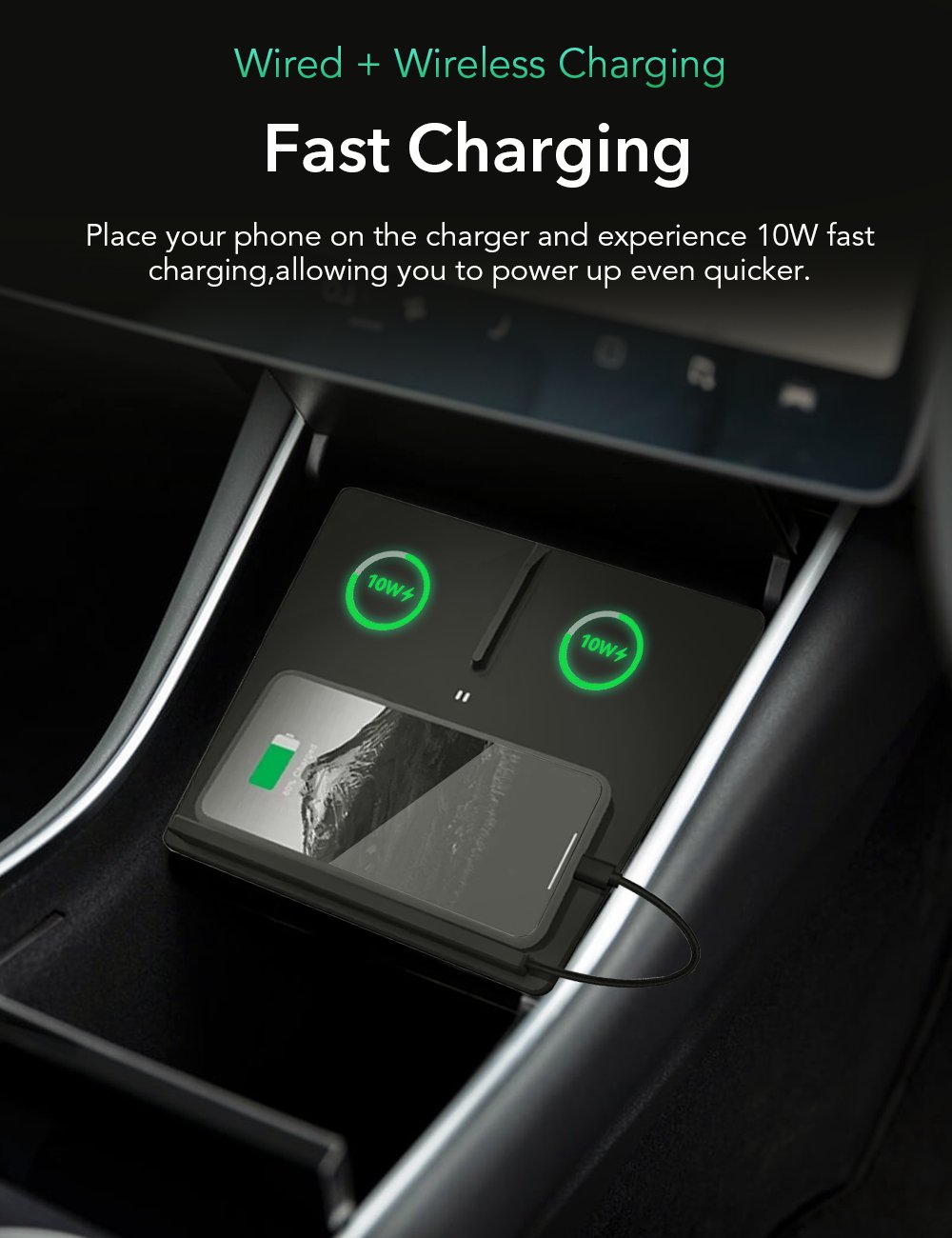 Caricabatterie Wireless Doppio Per Tesla Model 3 – Standard Qi, Ricarica 3 Dispositivi