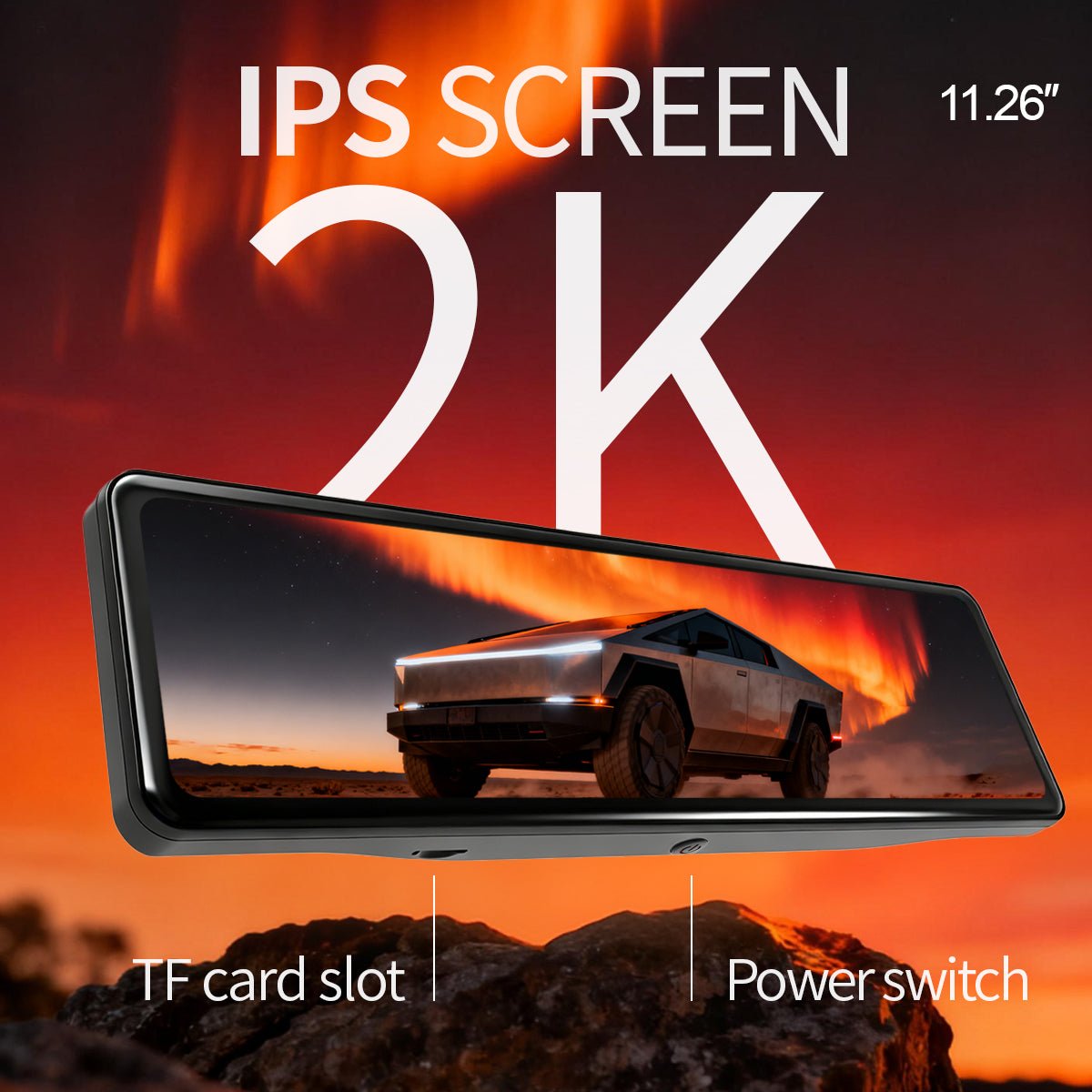 Cybertruck 2K Streaming Rearview Mirror | Dual Dashcam, 105° Wide View