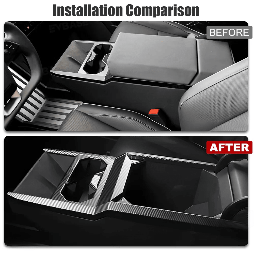 Cybertruck Center Console Cup Holder ABS Carbon Fiber Style Protective Overlay - Tesery Official Store