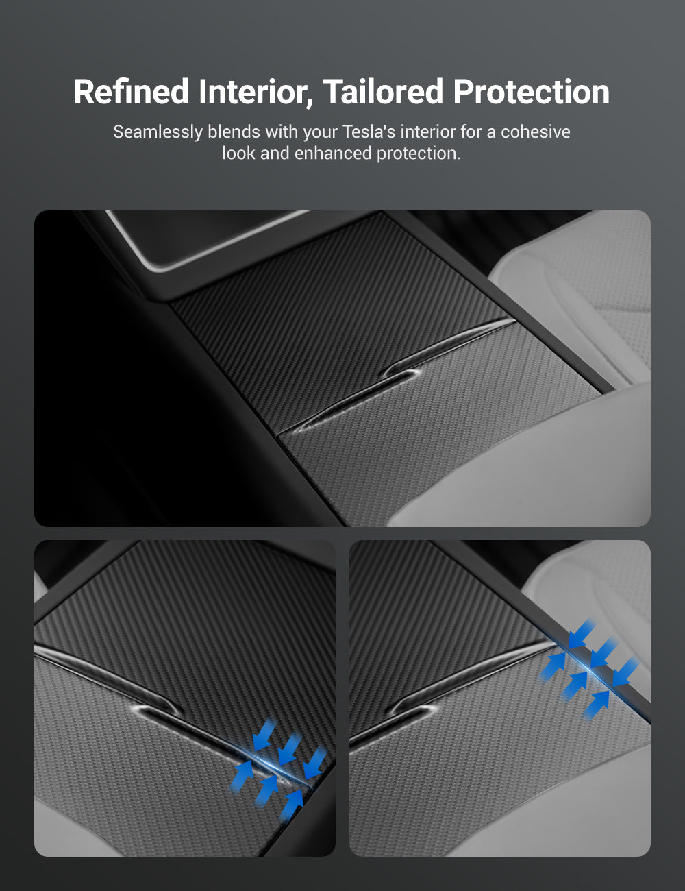 Dry Carbon Fiber Center Console Cover For Tesla Model Y Juniper / Model 3 Highland - Tesery Official Store