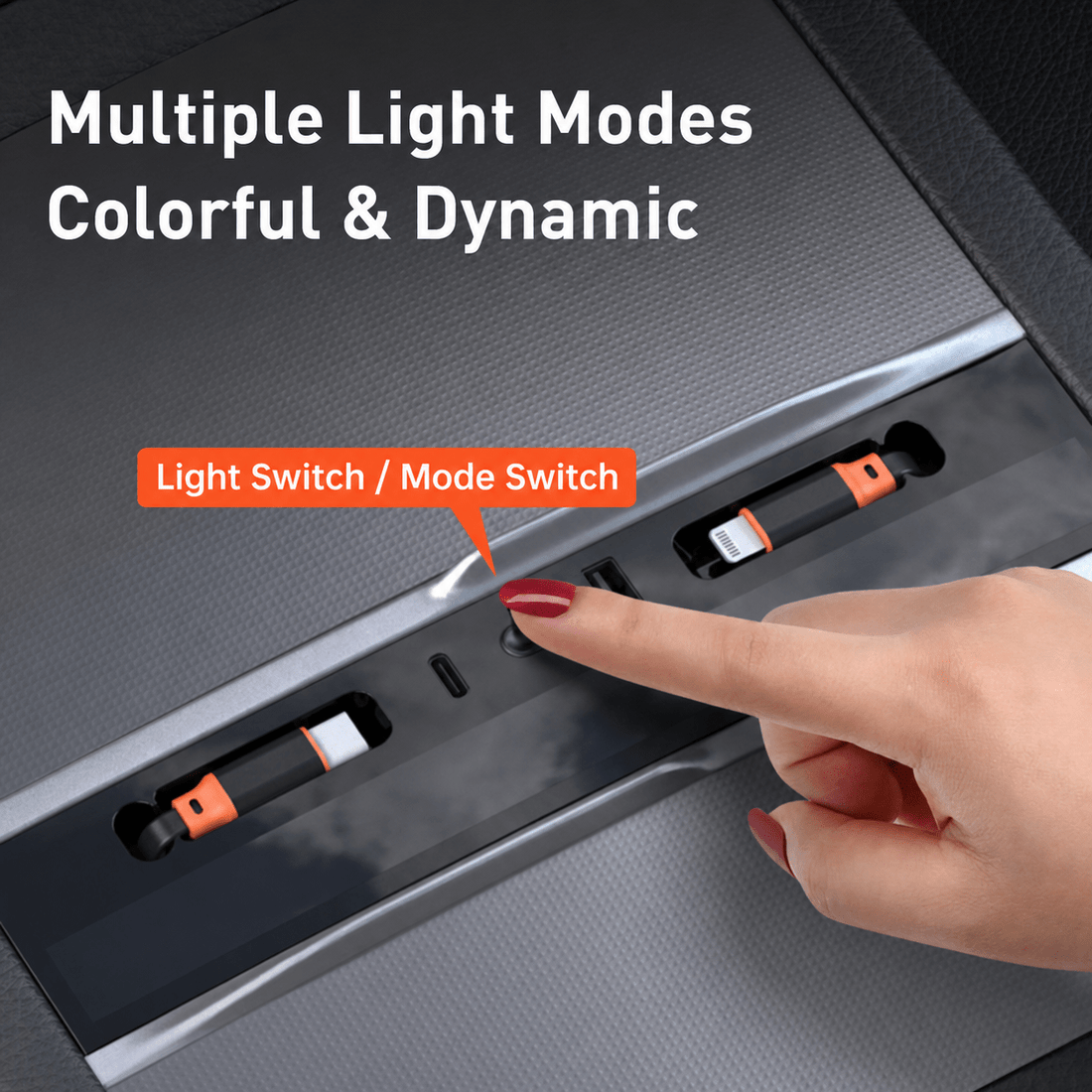 Center Console USB Hub with Ambient Lighting USB-C & Lightning Pull-Out Cable / TYPE-C / USB for Model 3 Highland/New Model Y - Tesery Official Store