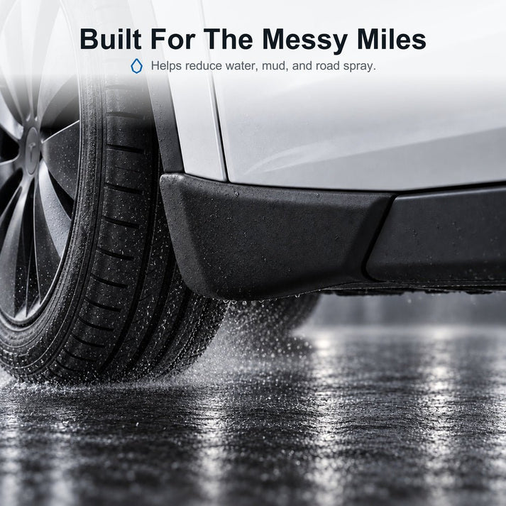 Model Y Juniper corner guard working beside the tire on a wet road