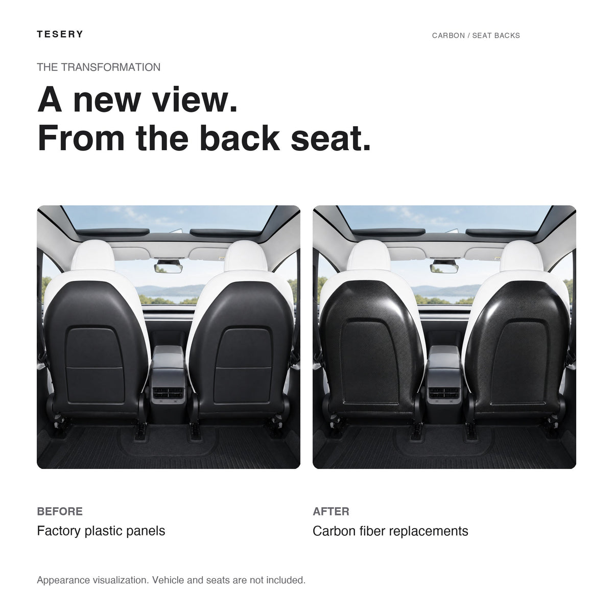 Full Back Seat Replacement for Model 3 / Y - Carbon Fiber Interior Mods - Tesery Official Store