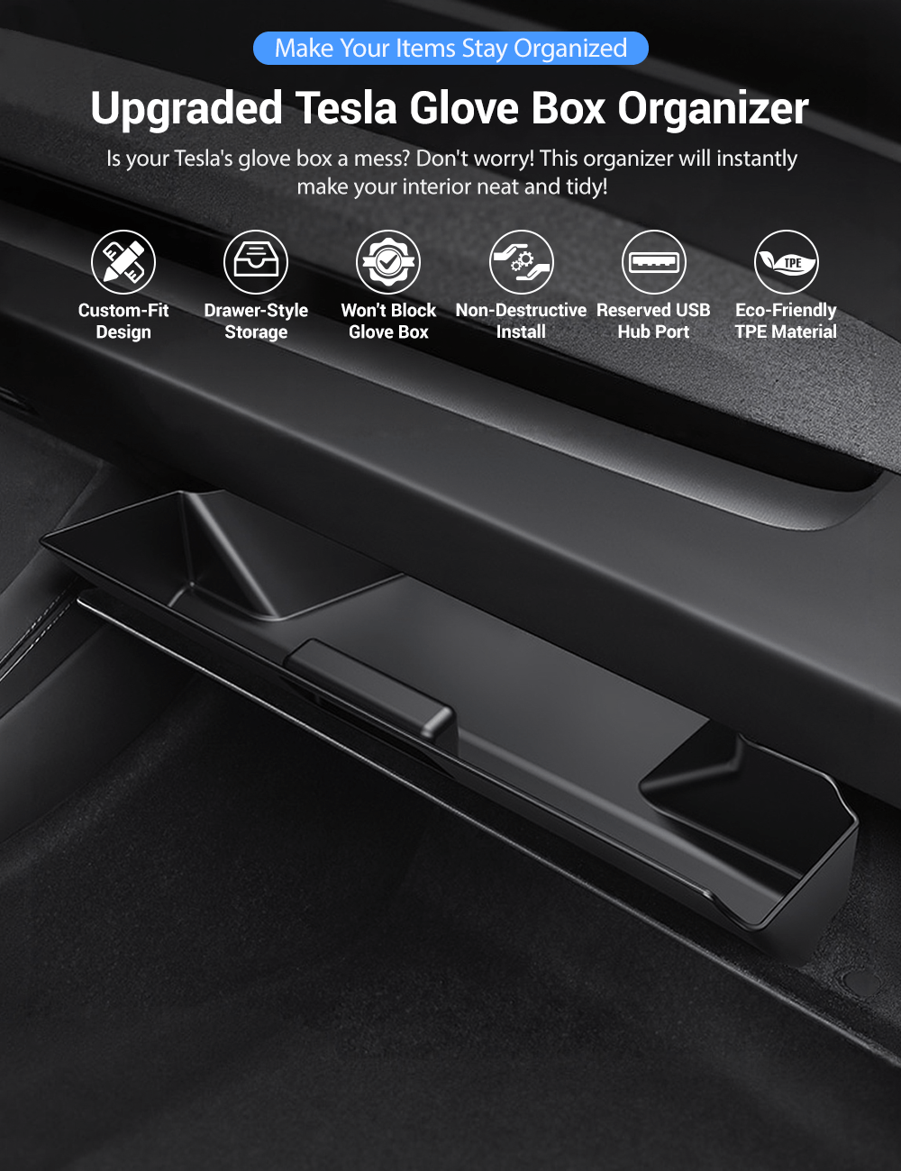Glove Box Organizer for Tesla Model 3 Highland & Model Y Juniper - Tesery Official Store