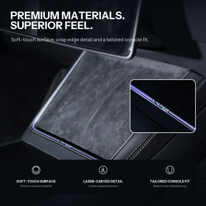Premium soft-touch wireless charging pad with laser-carved ambient light for Model Y Juniper