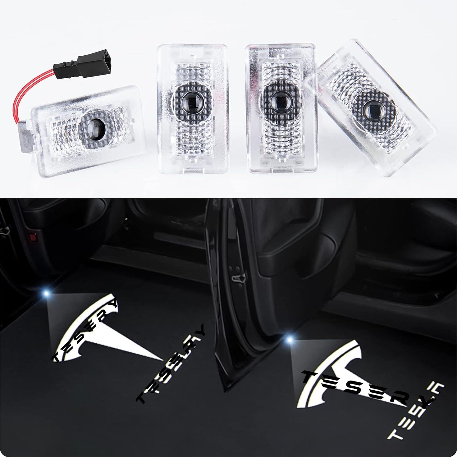 4PCS Tesla Puddle Lights – 3D Laser Ghost Shadow – Door Projector LED – Model 3 Y 2017-2024 – Cold White