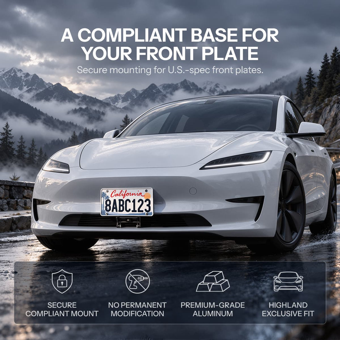 Model 3 Highland US Standard License Plate Holder | Aluminum Bracket - Tesery Official Store