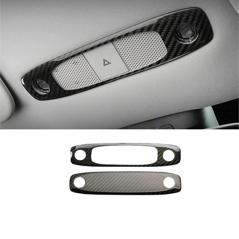 Real carbon fiber dome light covers installed around the overhead lights in a Tesla Model 3