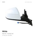 White RH complete side mirror assembly for Tesla Model Y Juniper and Model YL, painted housing with mounting base and wiring