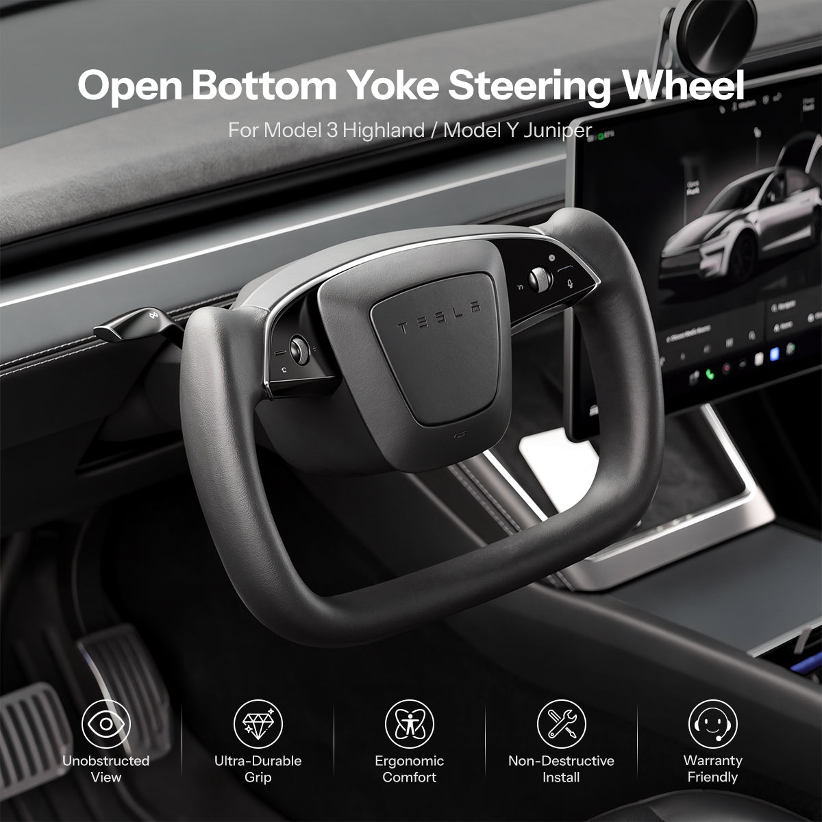 Open-Bottom Yoke Steering Wheel for Model Y Juniper / Model 3 Highland - Tesery Official Store