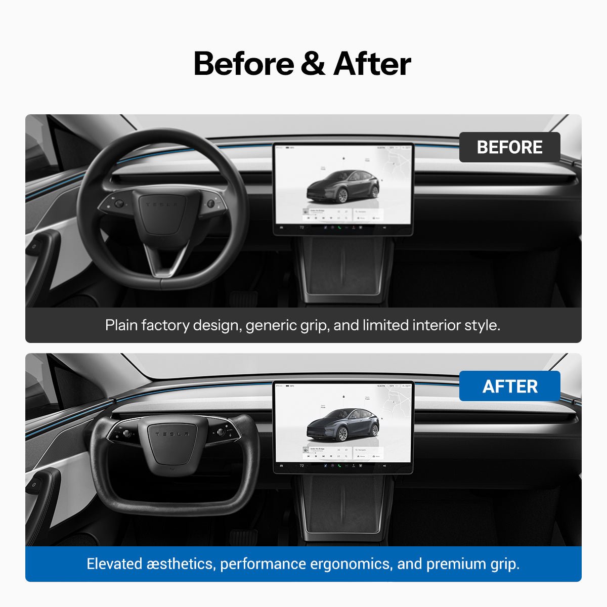 Open-Bottom Yoke Steering Wheel for Model Y Juniper / Model 3 Highland - Tesery Official Store