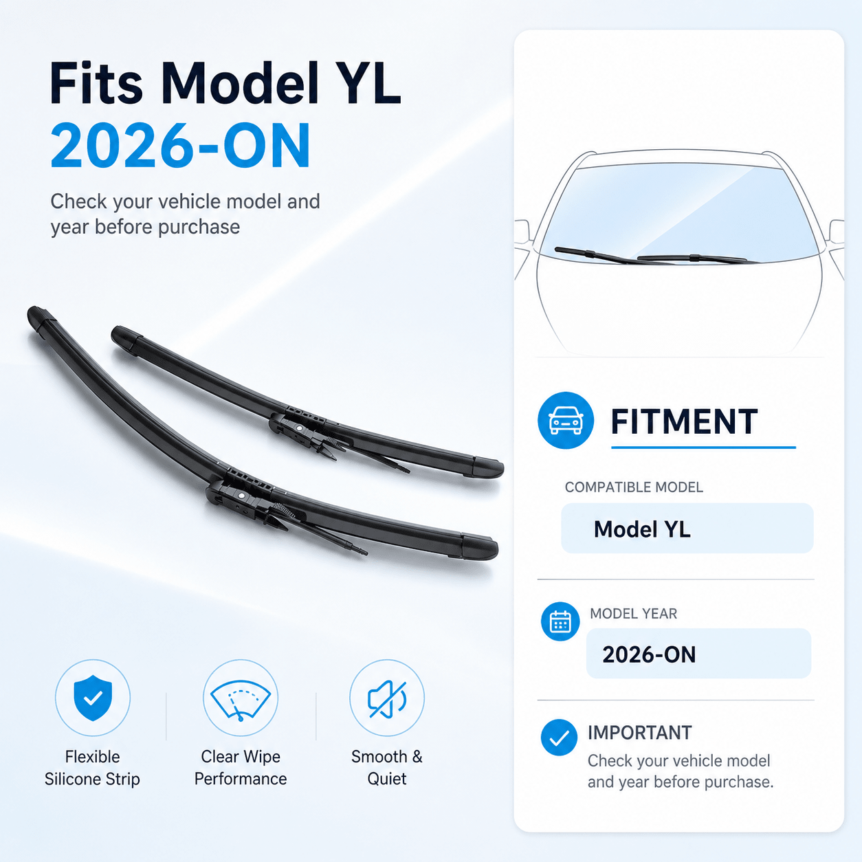 Premium Rubber Windshield Wiper Blades for Model YL 2026+ - Tesery Official Store