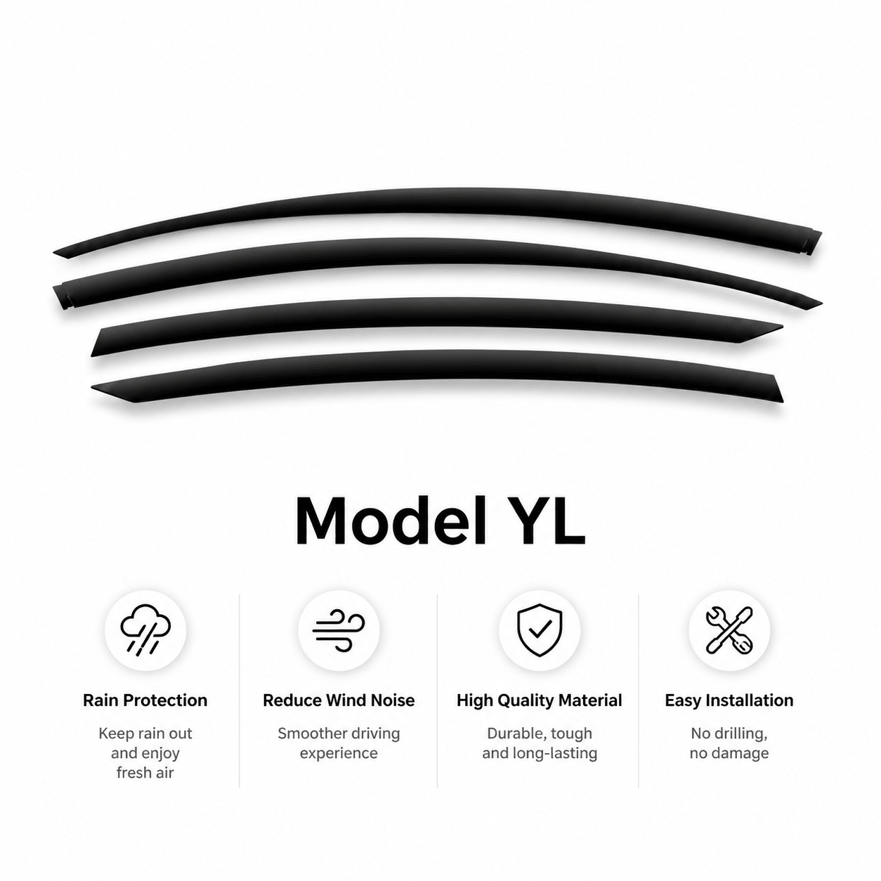 Rain Guards Window Vent Visors for Tesla Model YL 6-Seater 2026+ (4-Piece) - Tesery Official Store