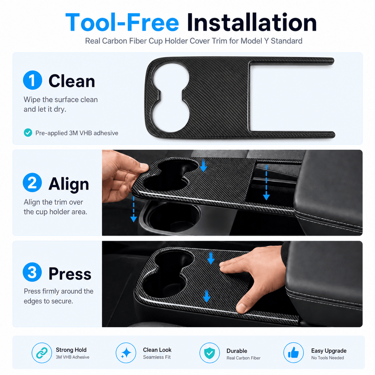 Real Carbon Fiber Center Console Cup Holder Cover Trim for Model Y Standard 2026+ - Tesery Official Store