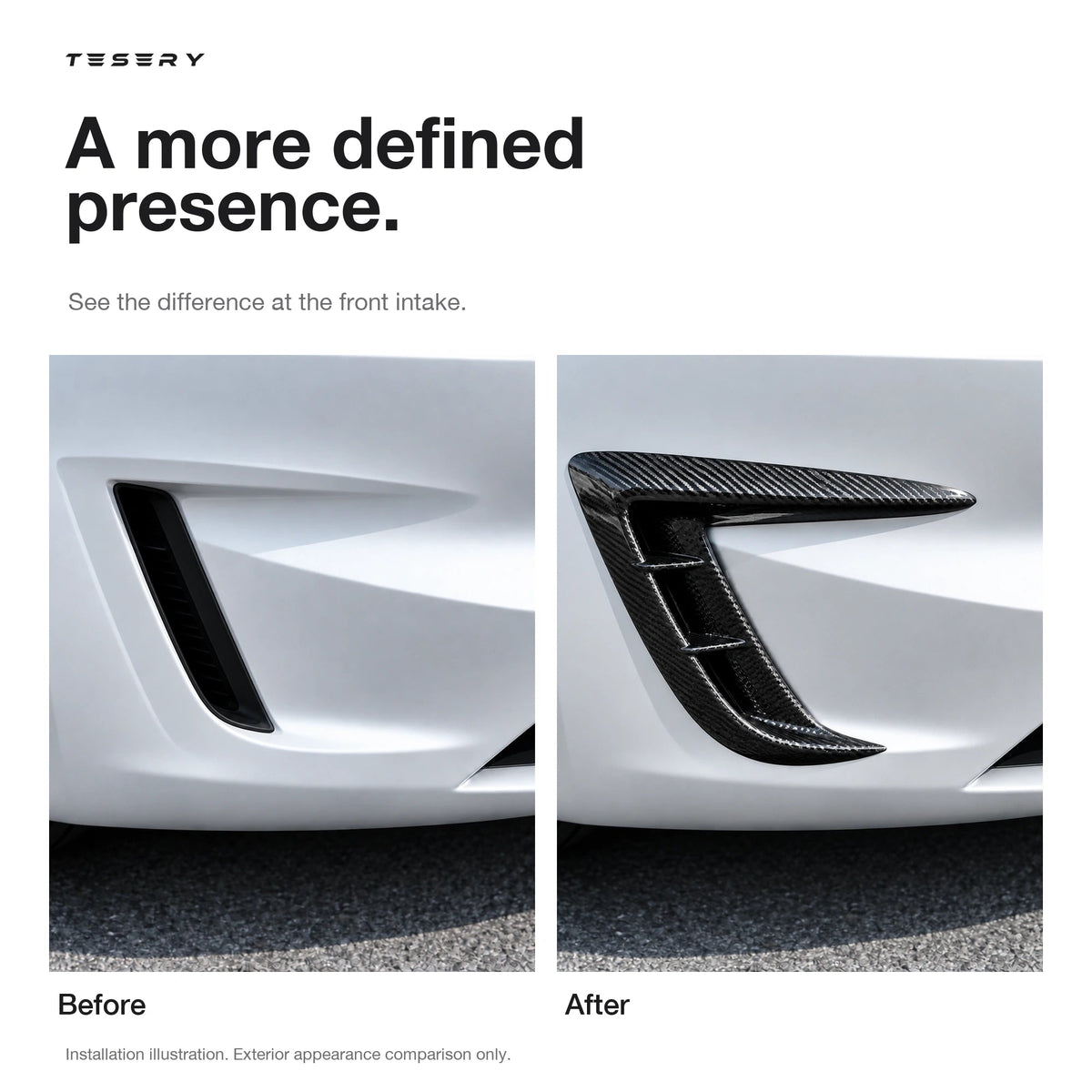 Real Carbon Fiber Front Intake Air Blades Trim for Model 3 Highland Performance 2024+ - Tesery Official Store
