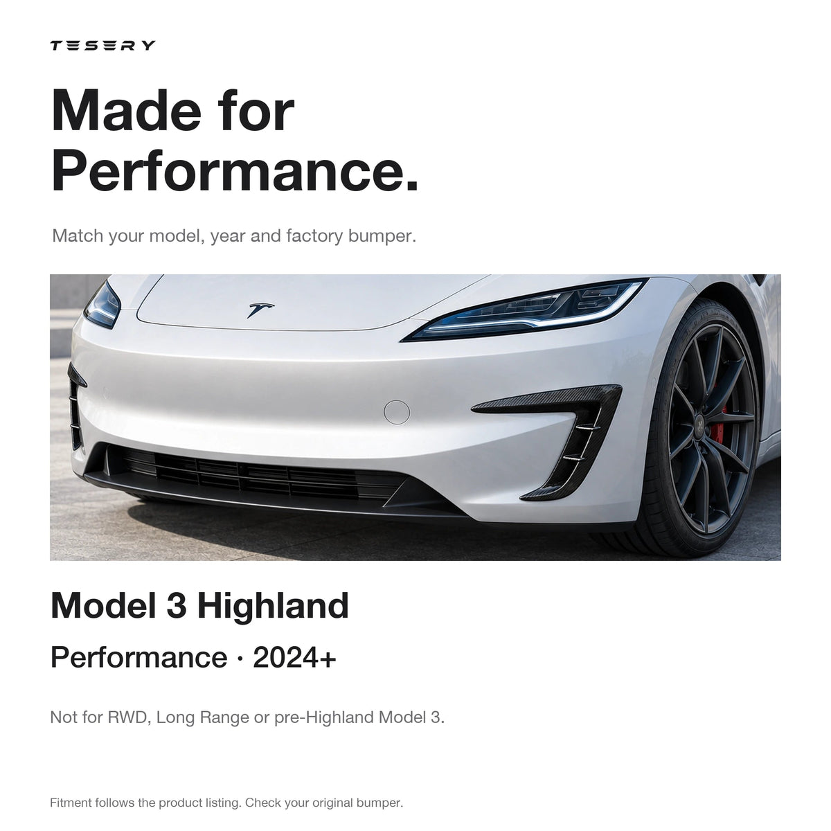 Real Carbon Fiber Front Intake Air Blades Trim for Model 3 Highland Performance 2024+ - Tesery Official Store