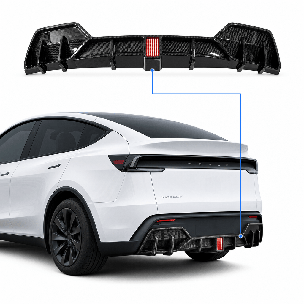 Rear Bumper Lip Spoiler & Diffuser with Flashing LED Pilot Brake Light for Model Y Juniper - Tesery Official Store