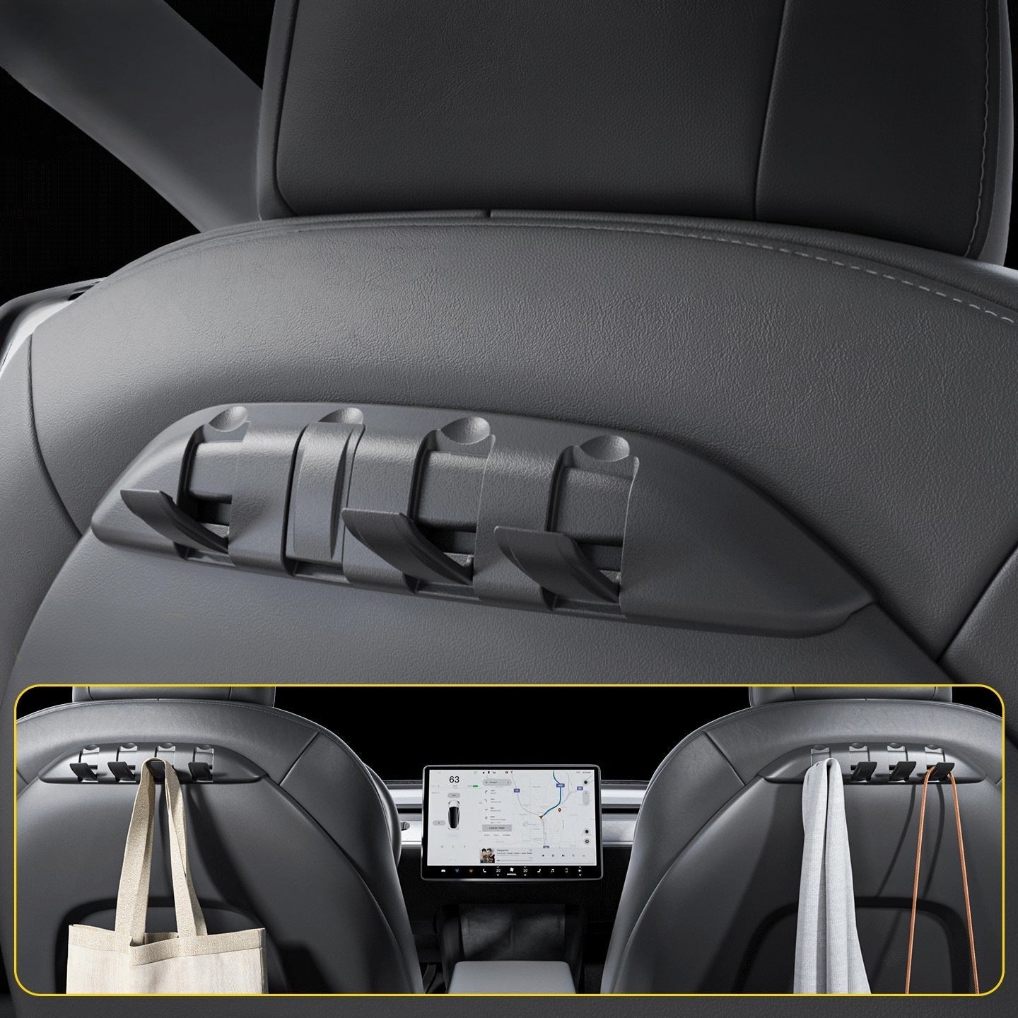 Rear Seat Back Hooks & Organizer for Tesla Model 3/Y | TESERY