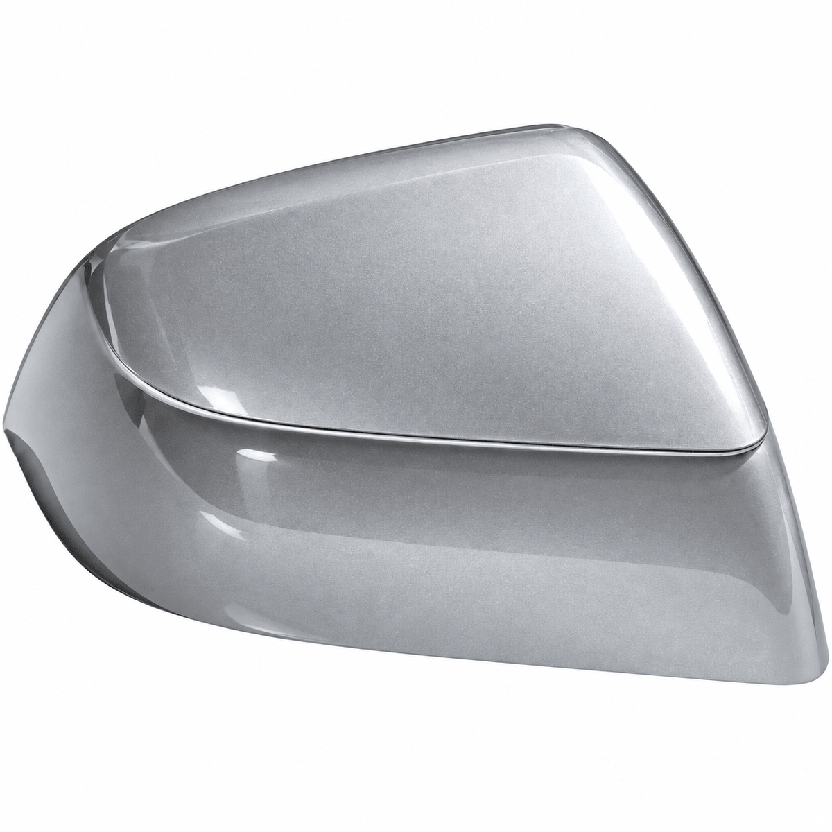 Opposite-side metallic silver mirror cover shell displayed on white.